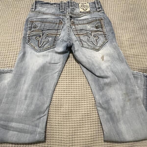 Rock Revival Lester Bootcut distressed light wash denim pants size 32x31 y2k